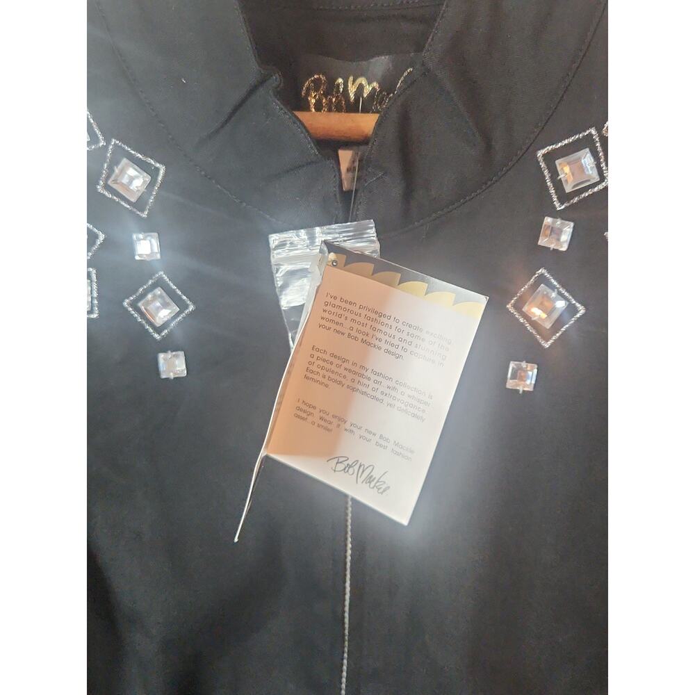 New QVC Bob Mackie Square Jeweled Zip Up Denim Jacket Black Size Large - Picture 3 of 7